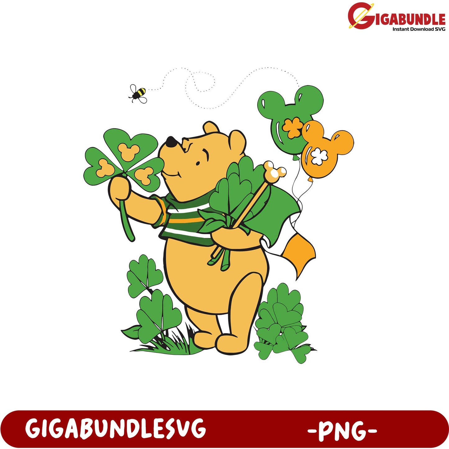 Charming Bear with Shamrocks and Balloons PNG Artwork Download