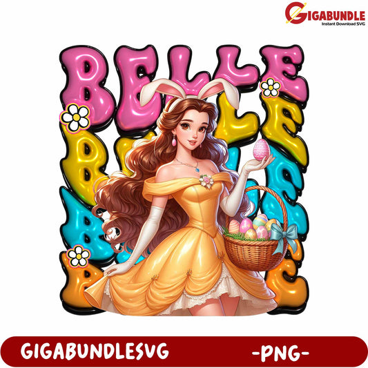 Charming Belle Easter PNG with Colorful Eggs and Flowers