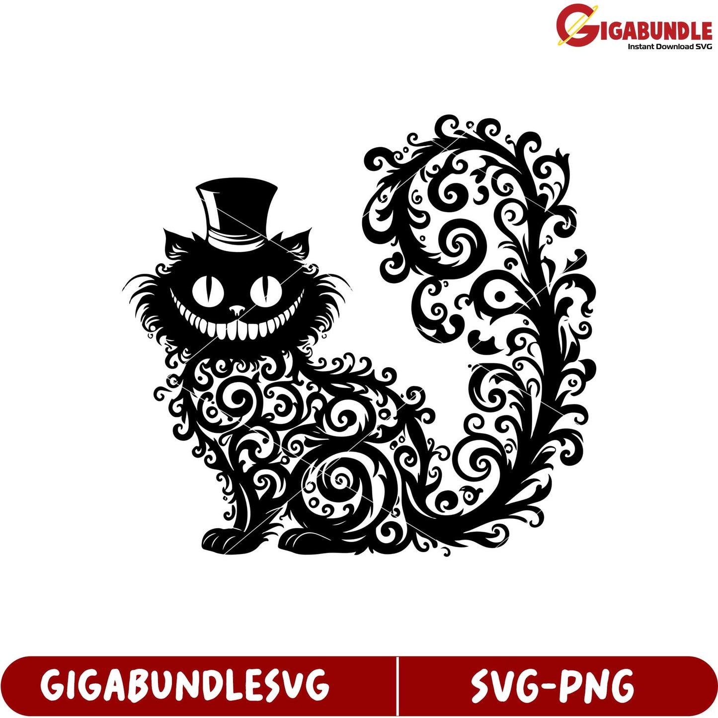Charming Black Cat with Whimsical Swirls SVG Design for Crafts