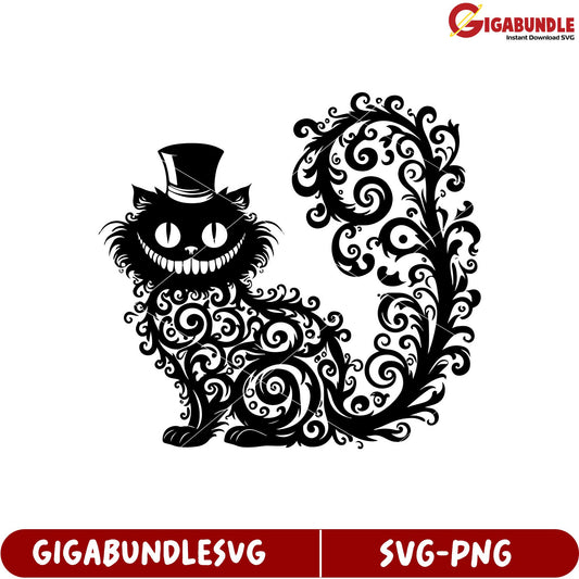 Charming Black Cat with Whimsical Swirls SVG Design for Crafts