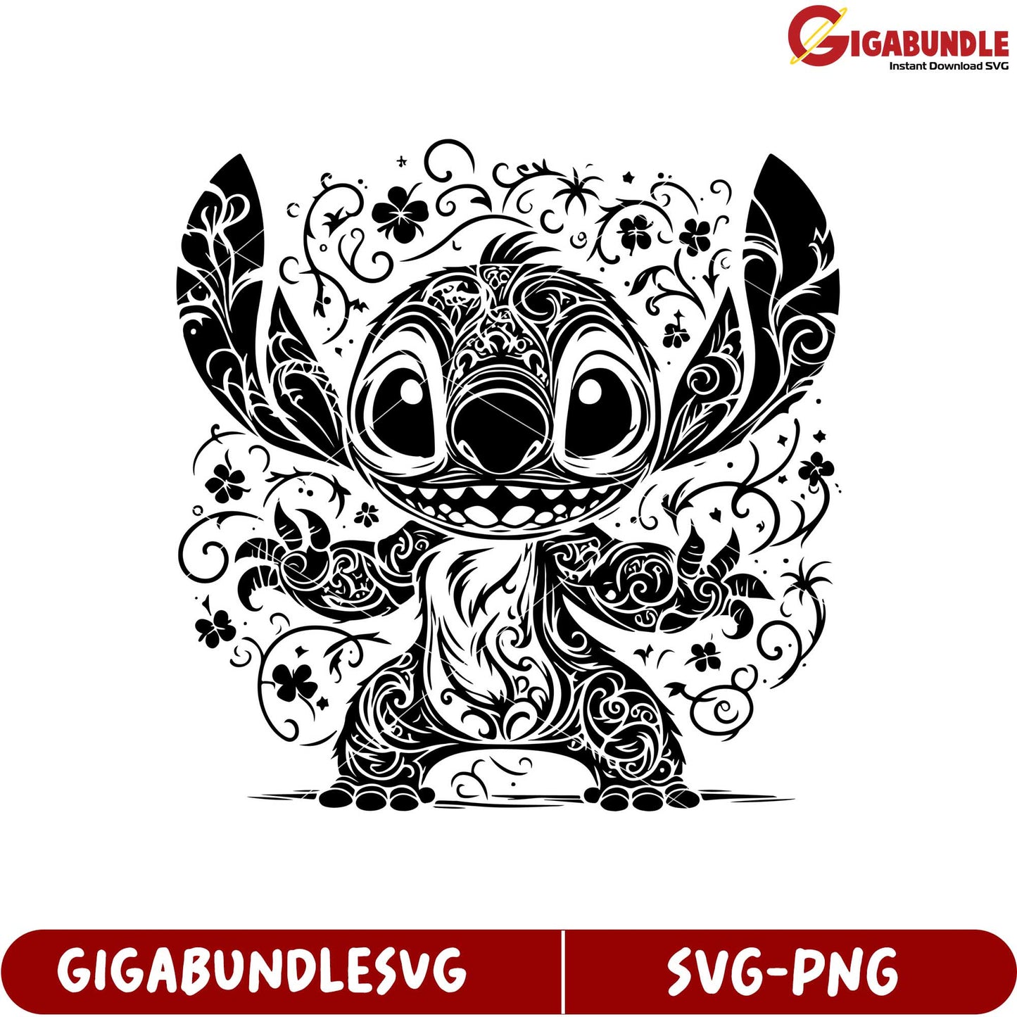 Charming Black Outline Cartoon Character Floral SVG Design for Crafts