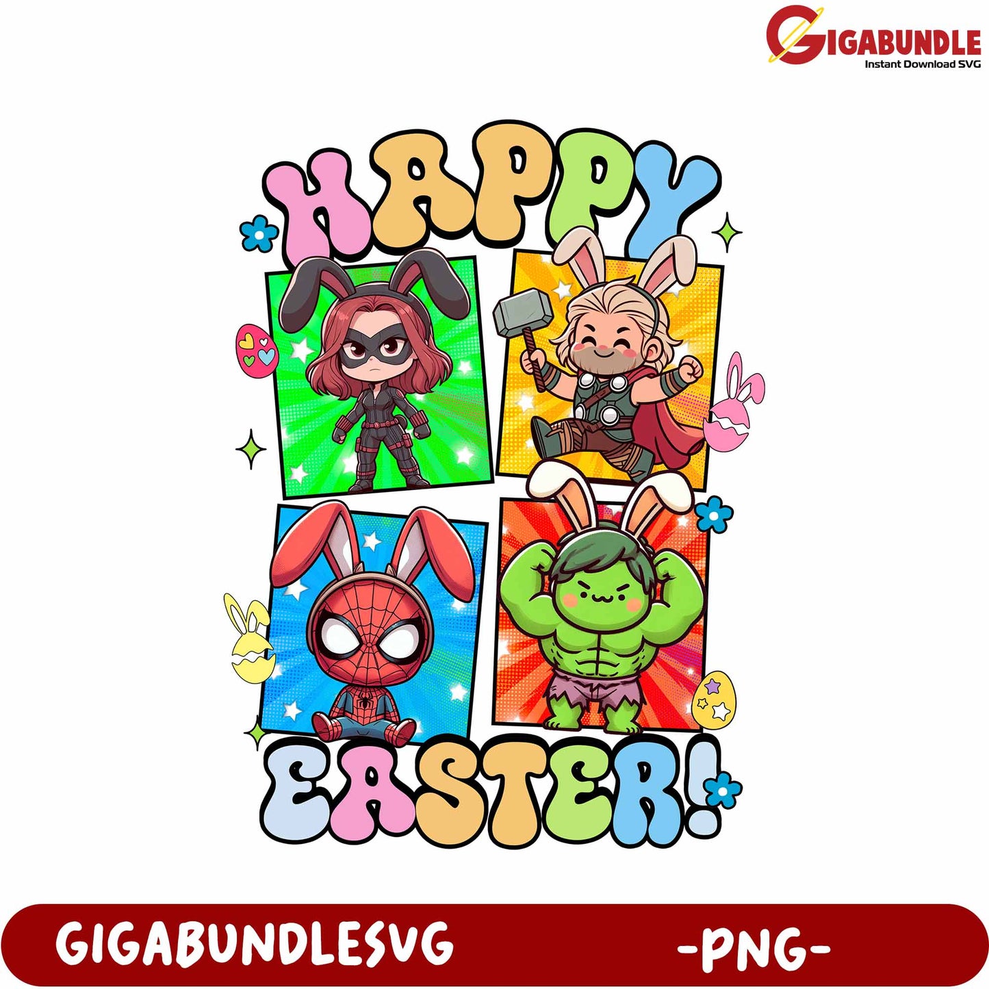 Charming Bunny Characters Happy Easter Design PNG for Fun Merchandise