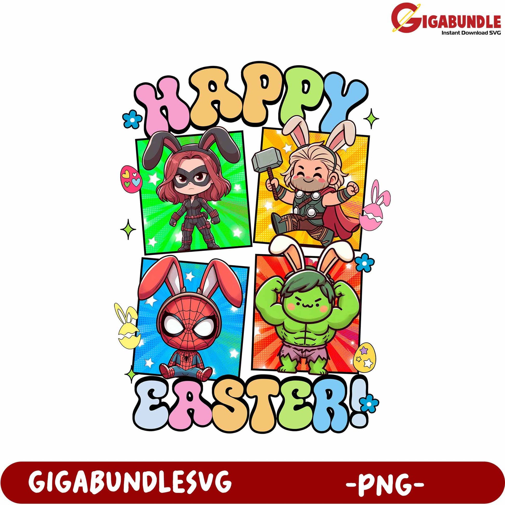 Charming Bunny Characters Happy Easter Design PNG for Fun Merchandise