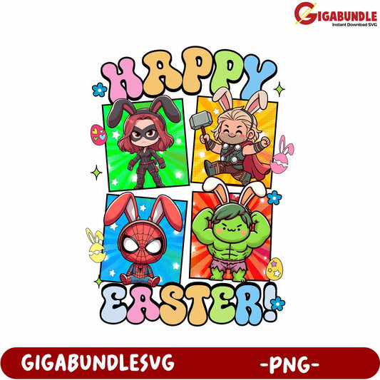 Charming Bunny Characters Happy Easter Design PNG for Fun Merchandise