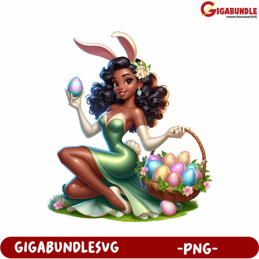 Charming Bunny Girl with Easter Eggs PNG Graphic Design File