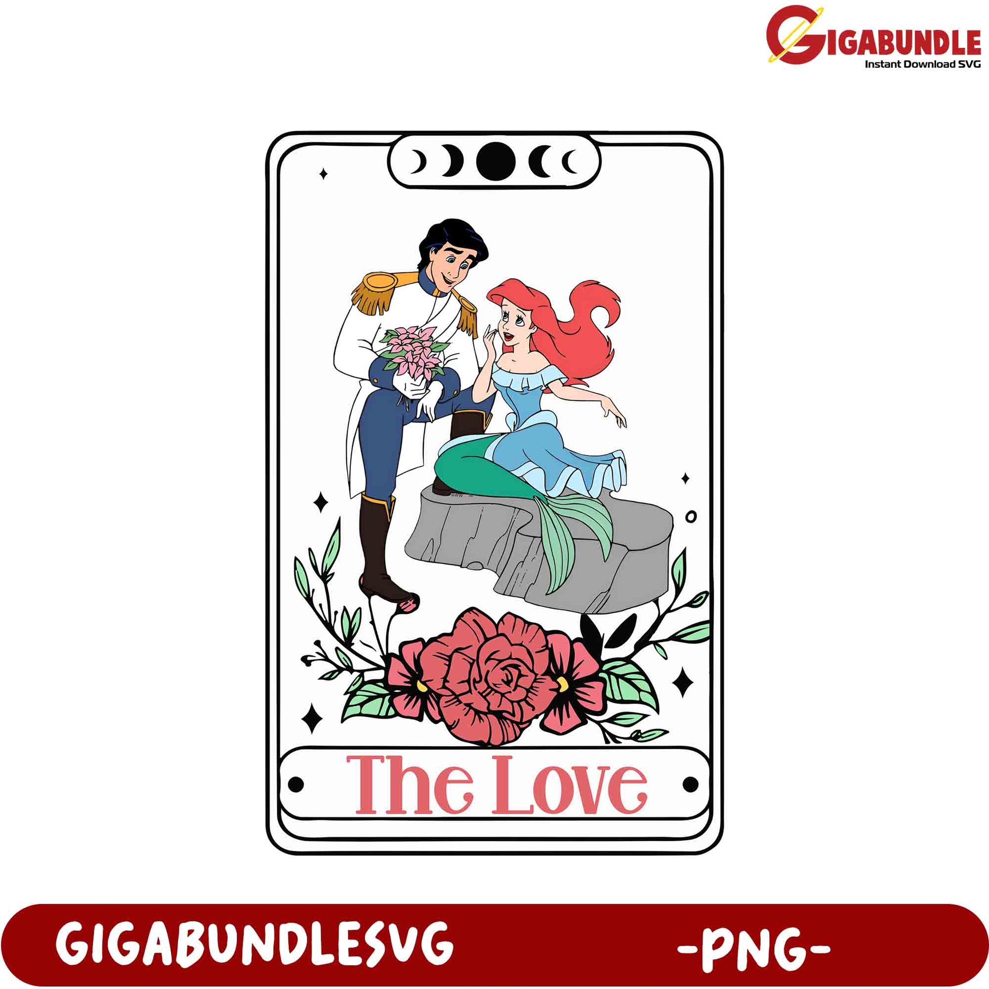 Charming Disney Love PNG Graphic of Prince Eric and Ariel Together