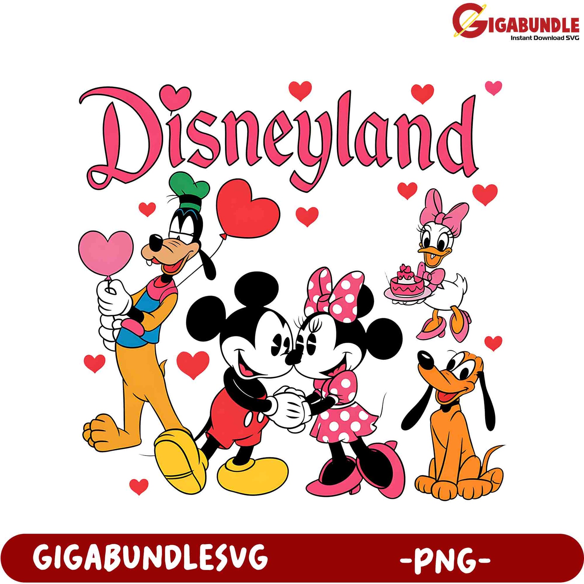 Charming Disneyland PNG Graphic Featuring Mickey, Minnie, and Friends