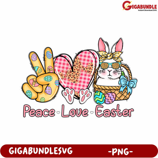Charming Easter Bunny Design with Peace and Love Theme PNG