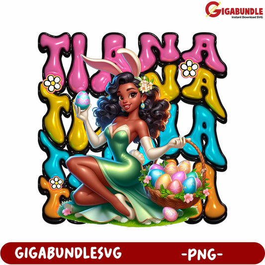 Charming Easter Bunny Girl PNG with Colorful Egg Basket Art