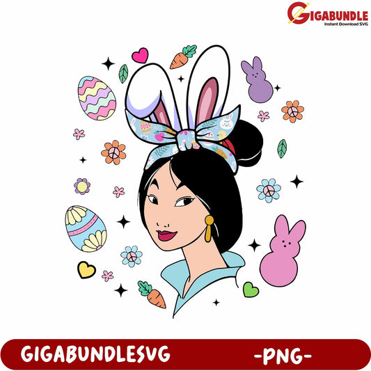 Charming Easter Bunny Girl PNG with Flowers and Decorations