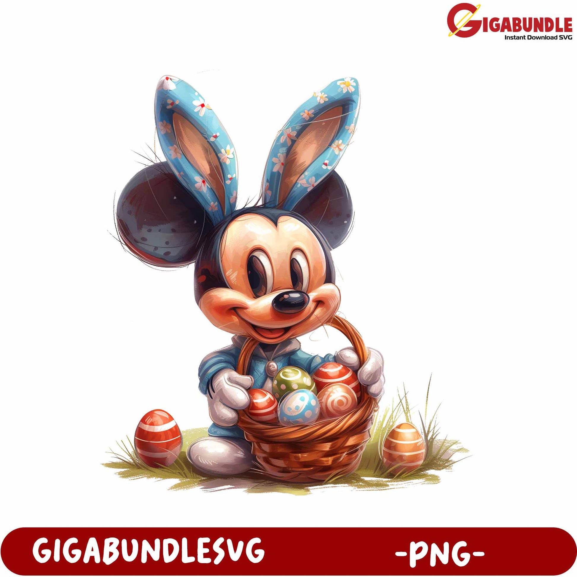 Charming Easter Bunny PNG Art with Colorful Eggs and Basket