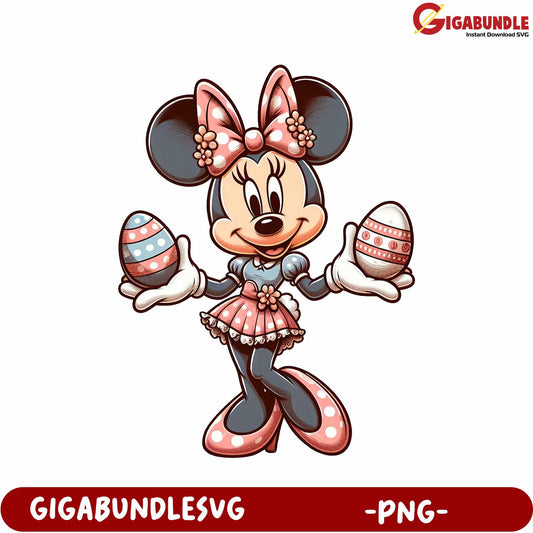 Charming Easter Character Holding Colorful Eggs - PNG Format