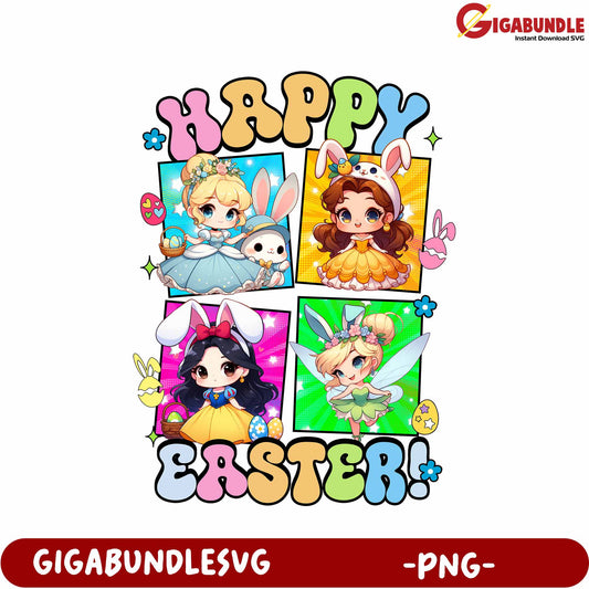 Charming Easter PNG Design with Colorful Cartoon Characters