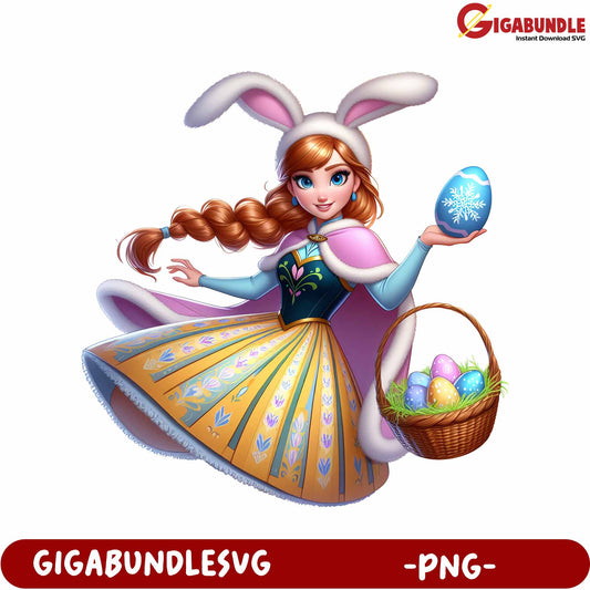 Charming Easter Princess with Bunny Ears and Colorful Eggs - PNG