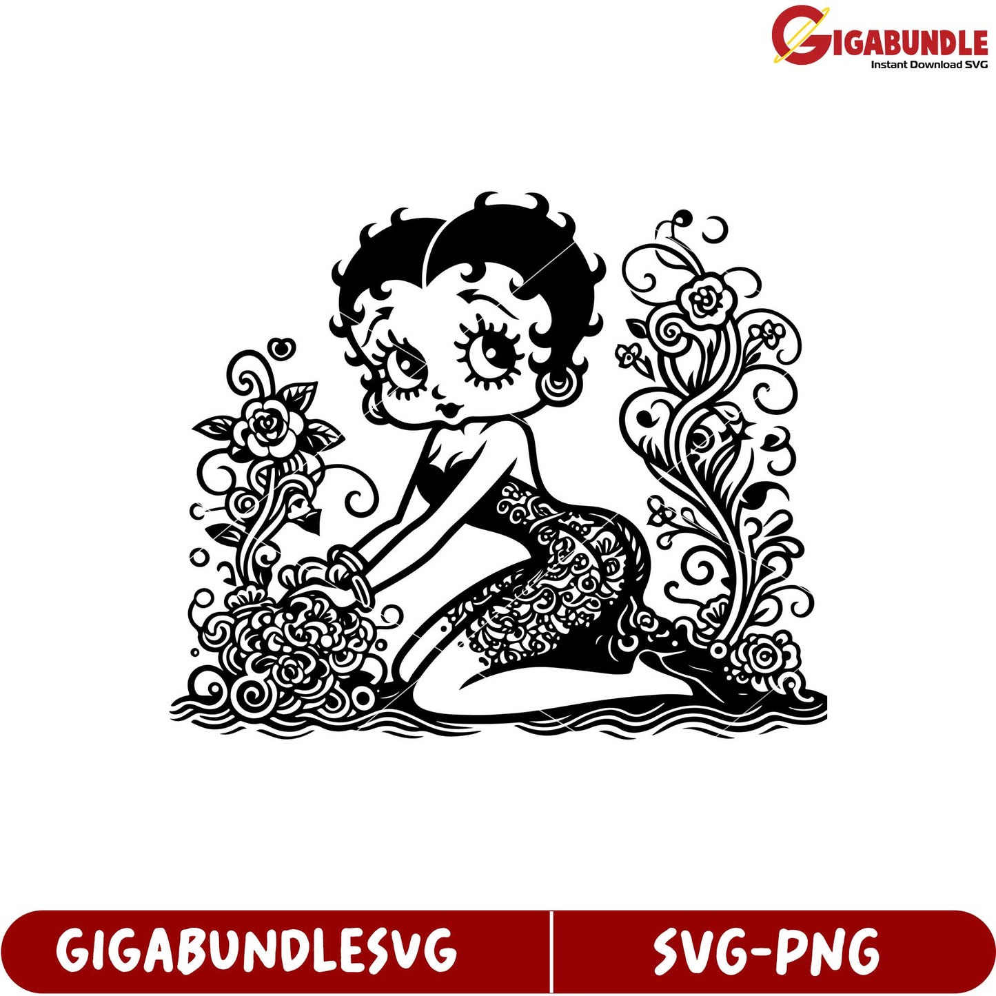Charming Floral Design SVG of Vintage Cartoon Character for Crafts