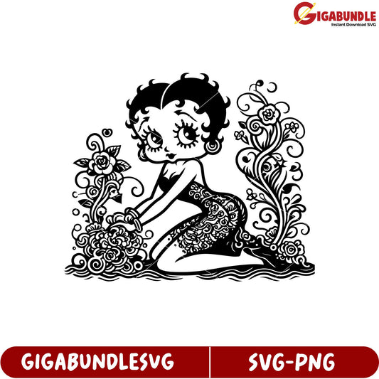Charming Floral Design SVG of Vintage Cartoon Character for Crafts