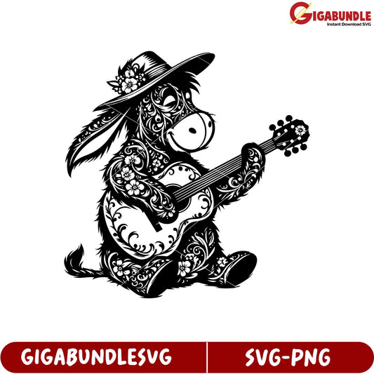 Charming Floral Donkey Playing Guitar SVG Art for Creative Projects