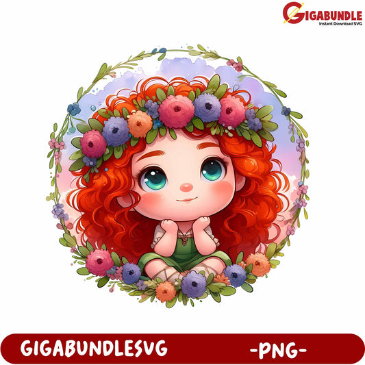 Charming Floral Girl Illustration PNG for Creative Projects