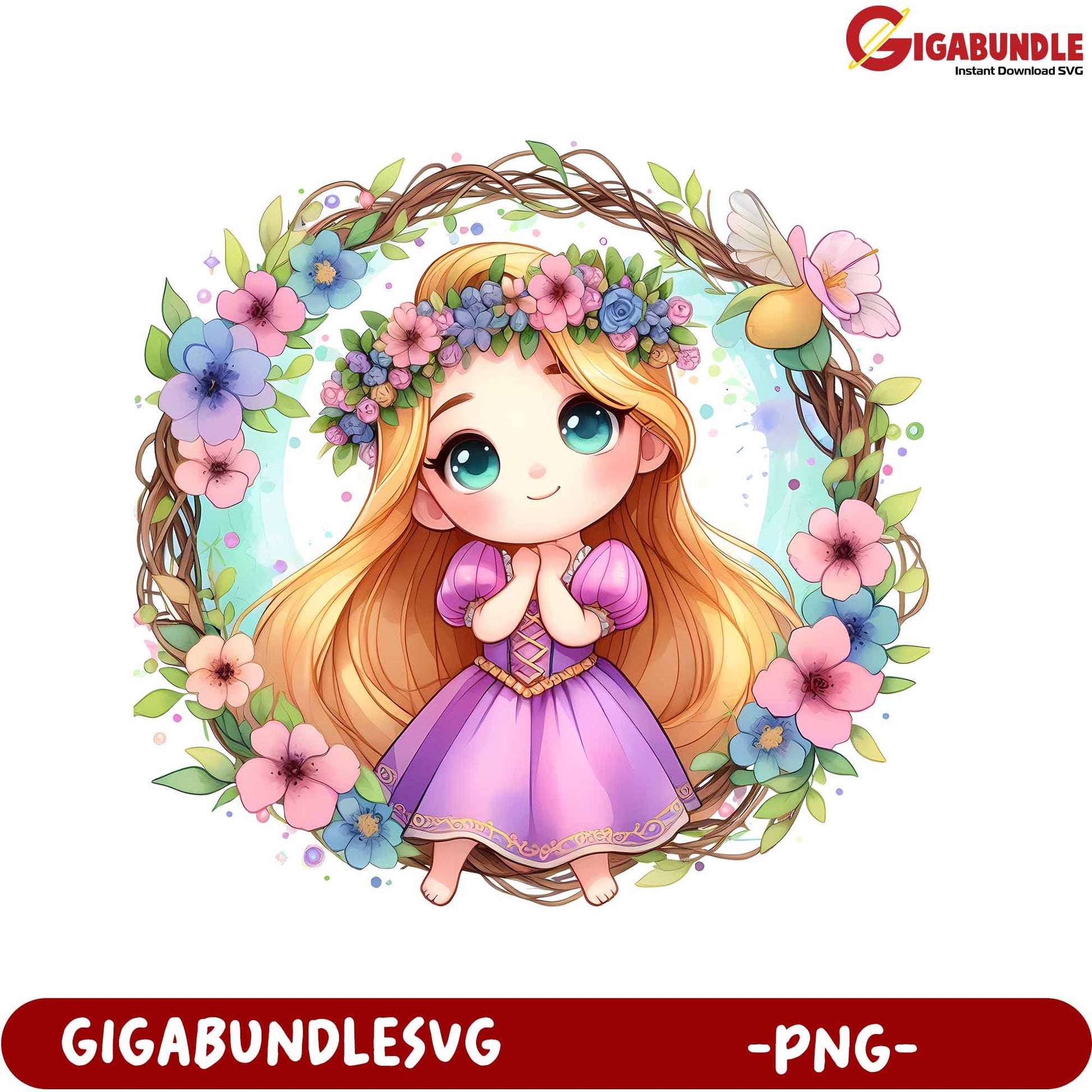 Charming Floral Princess Art PNG for Kids Crafts and Decor