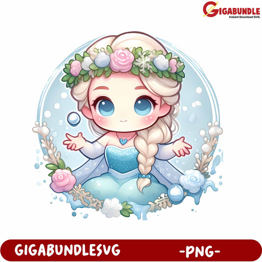 Charming Frozen Princess Illustration in PNG Format - Cute Art