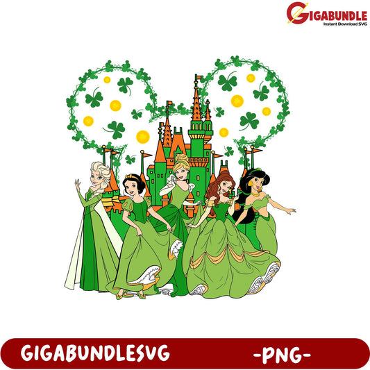 Charming Green Princesses PNG for Magical St. Patrick's Day Decor