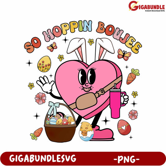 Charming Hopping Bunny with Basket - Cute PNG Design