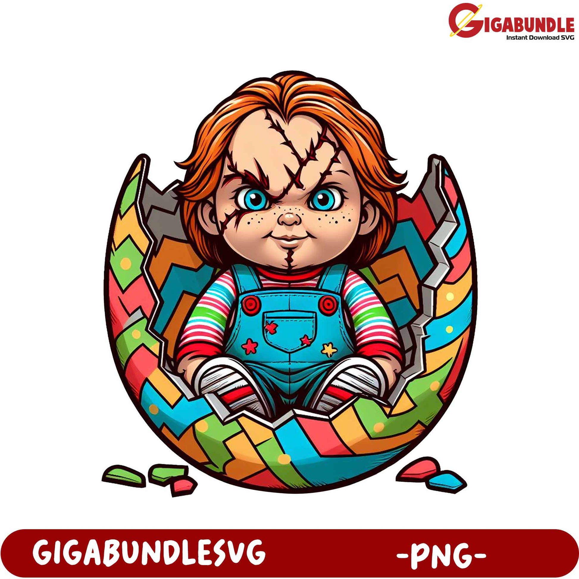 Charming Horror Doll in Colorful Egg PNG Graphic Download