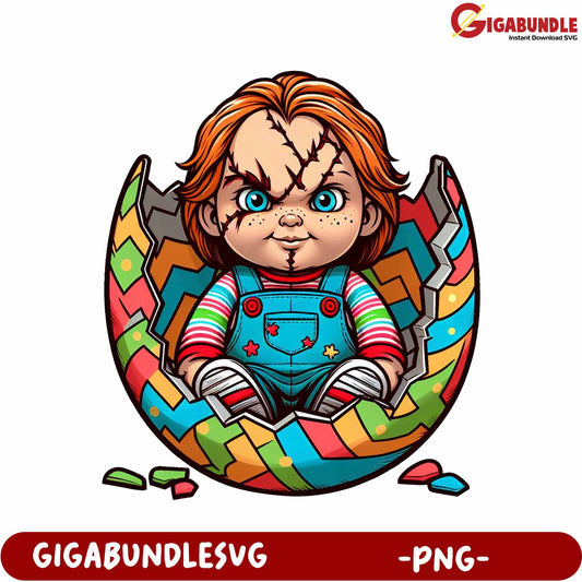 Charming Horror Doll in Colorful Egg PNG Graphic Download