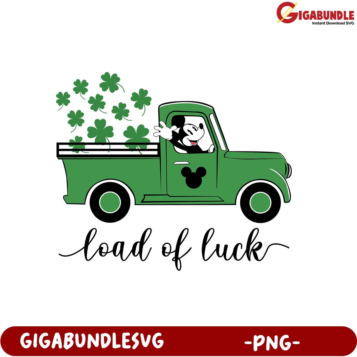 Charming Load of Luck Vintage Truck with Lucky Clovers PNG