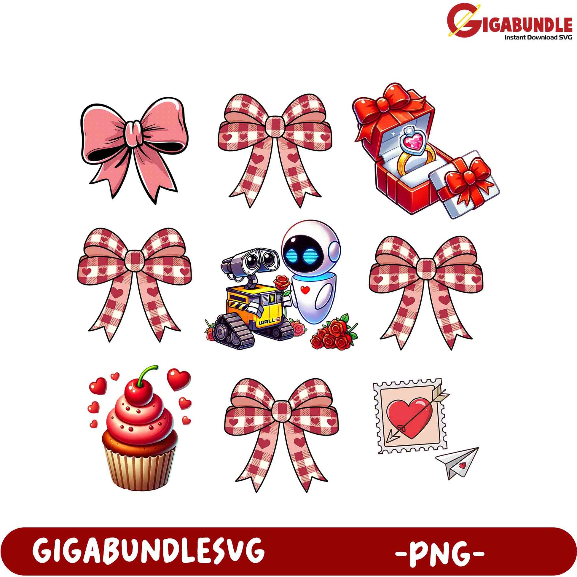 Charming Love and Bow Graphics - Cute PNG Set for Valentine’s Day