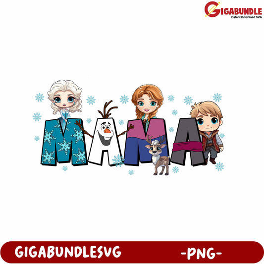 Charming Mama Winter PNG Design with Frozen Characters