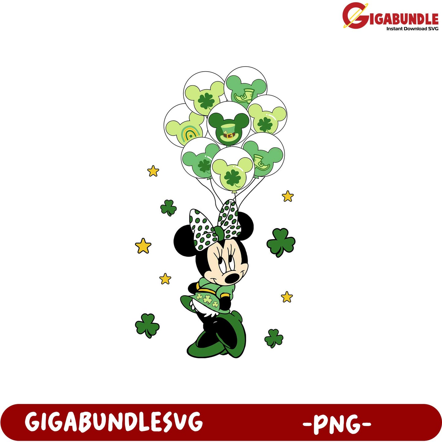 Charming Minnie Mouse with Balloons St. Patrick's Day PNG Design