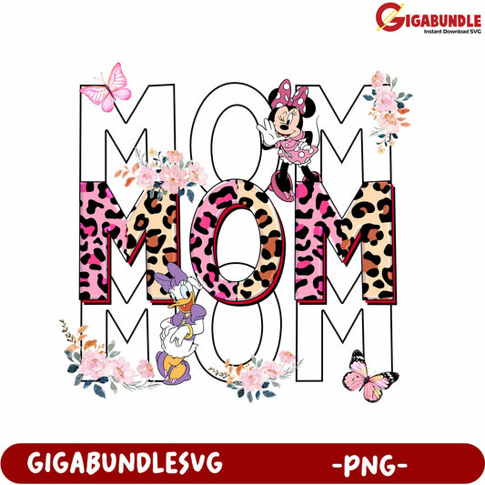 Charming Mom Design with Disney Characters and Floral Elements PNG