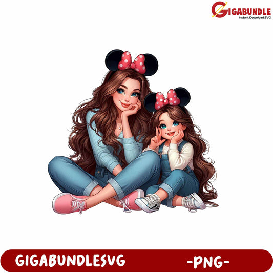 Charming Mother Daughter Duo with Minnie Mouse Ears PNG Image