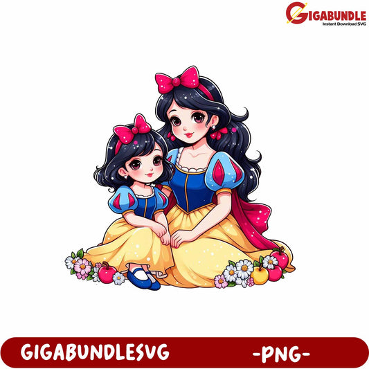 Charming Mother Daughter Snow White Illustration PNG Downloadable Art