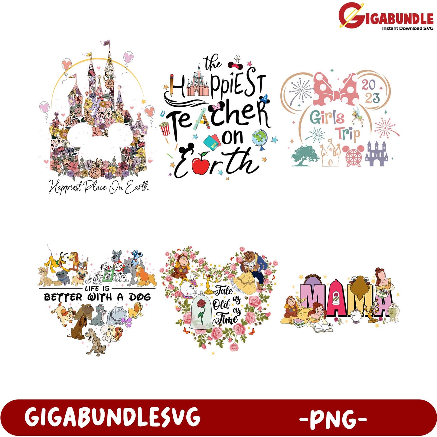 Charming PNG Bundle Teacher, Disney, Dog & Family Designs