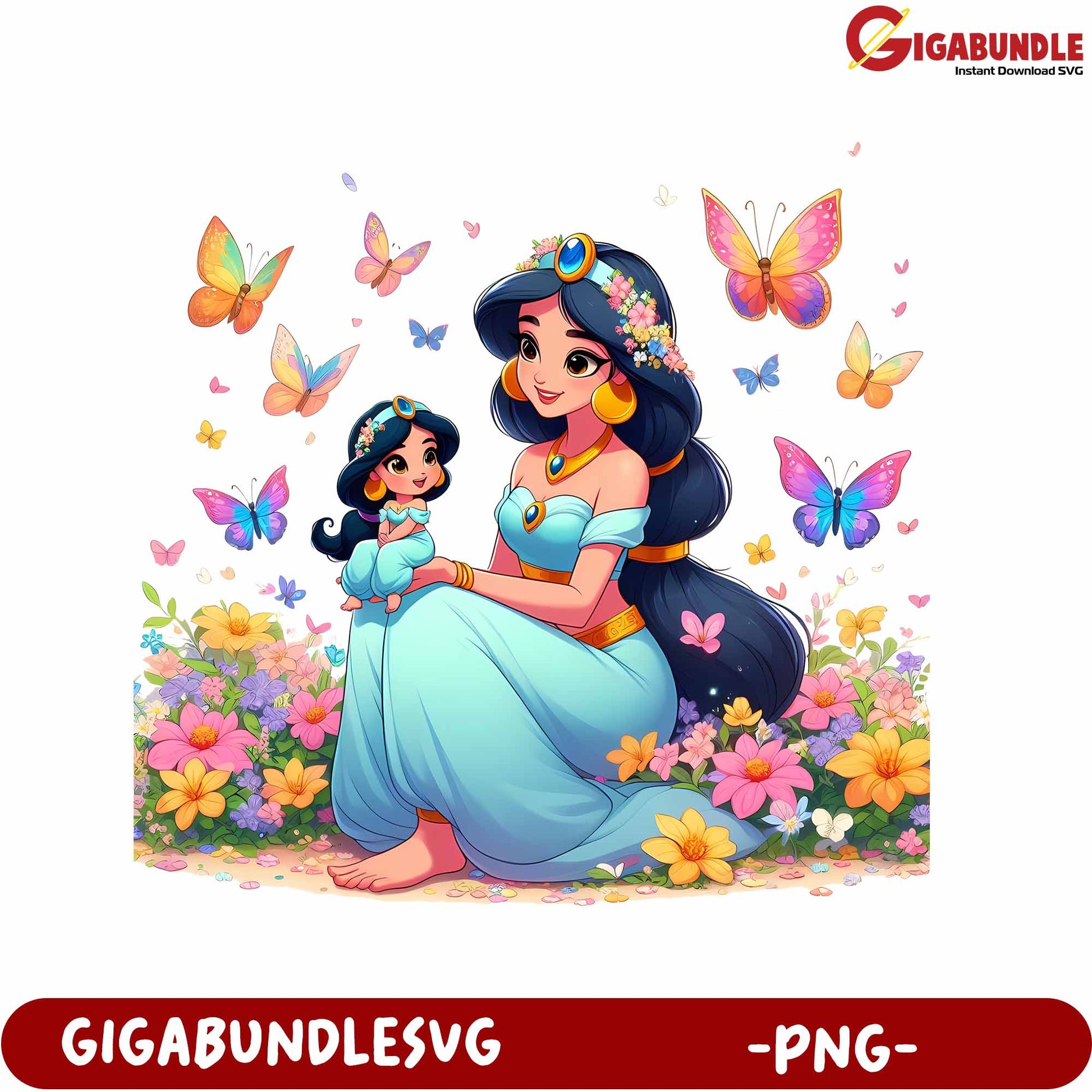 Charming Princess and Daughter with Butterflies - PNG Download