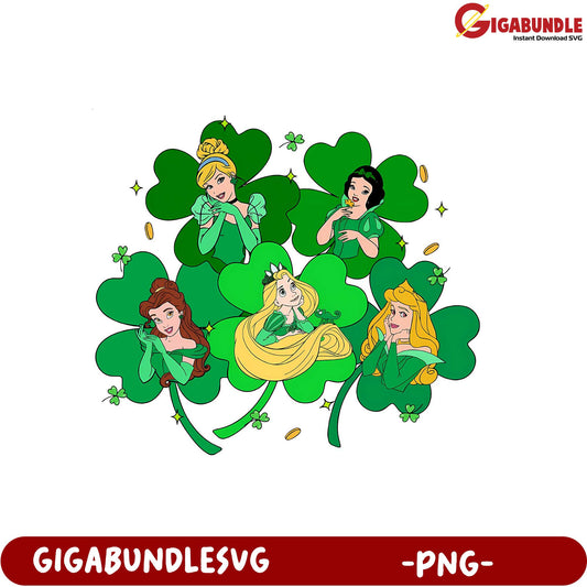 Charming Princesses with Shamrocks PNG Design for Celebrations