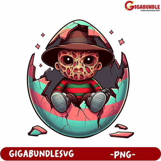Charming Retro Horror Character in Broken Egg PNG Design