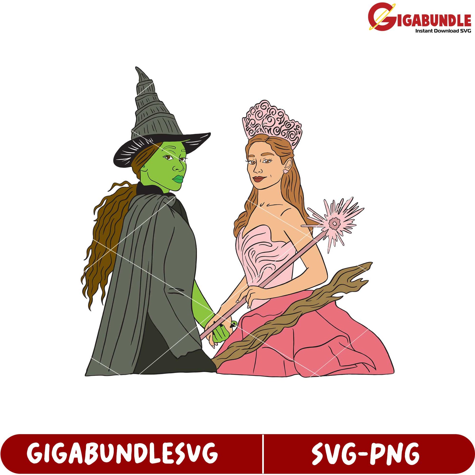 Charming SVG Illustration of Iconic Witch and Princess Characters