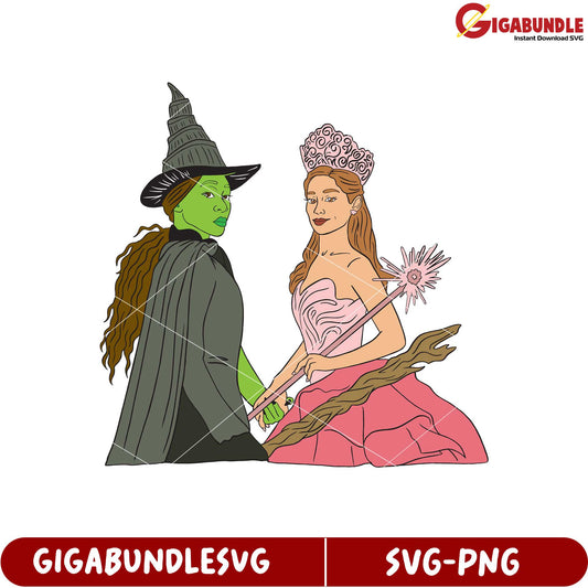 Charming SVG Illustration of Iconic Witch and Princess Characters