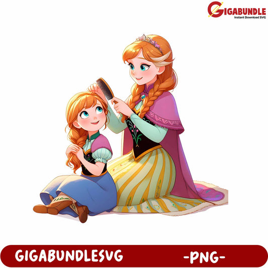 Charming Sisters Hair Styling PNG Illustration for Kids' Crafts