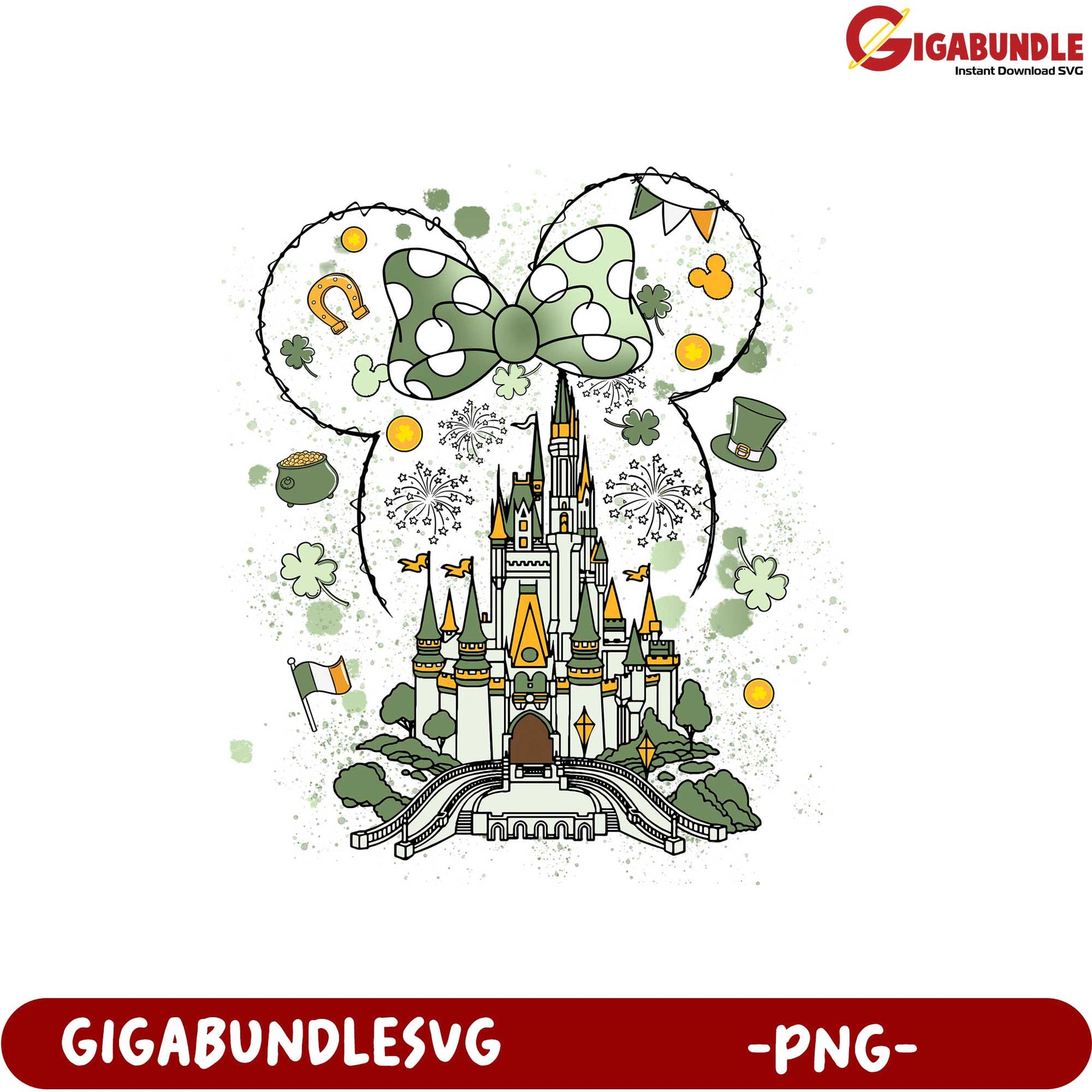 Charming St. Patrick's Day Castle PNG with Green Bow Design