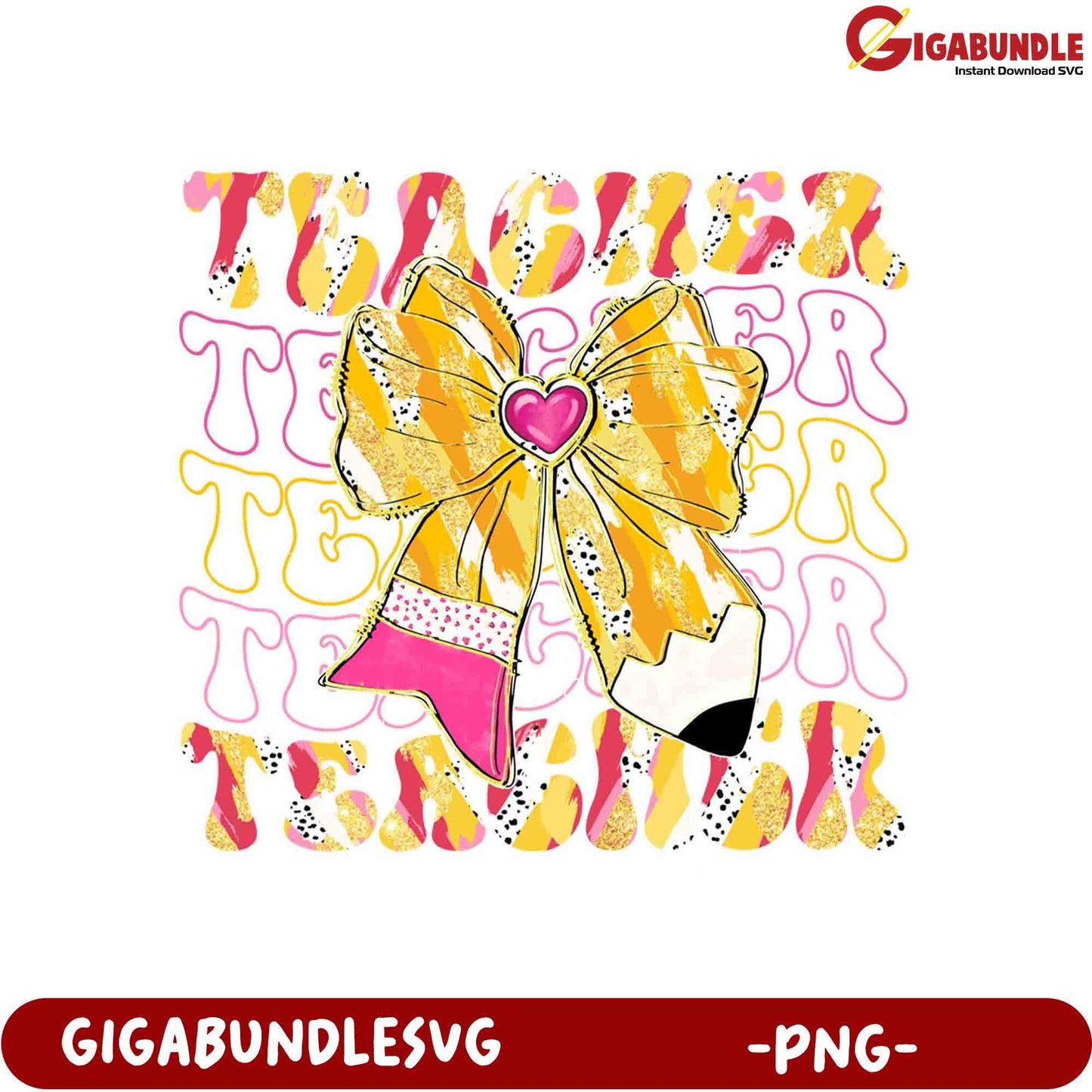 Charming Teacher PNG Design with Colorful Bow Graphic