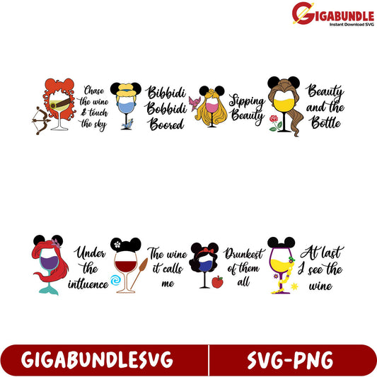 Charming Wine-Themed SVG Bundle Disney-Inspired Designs