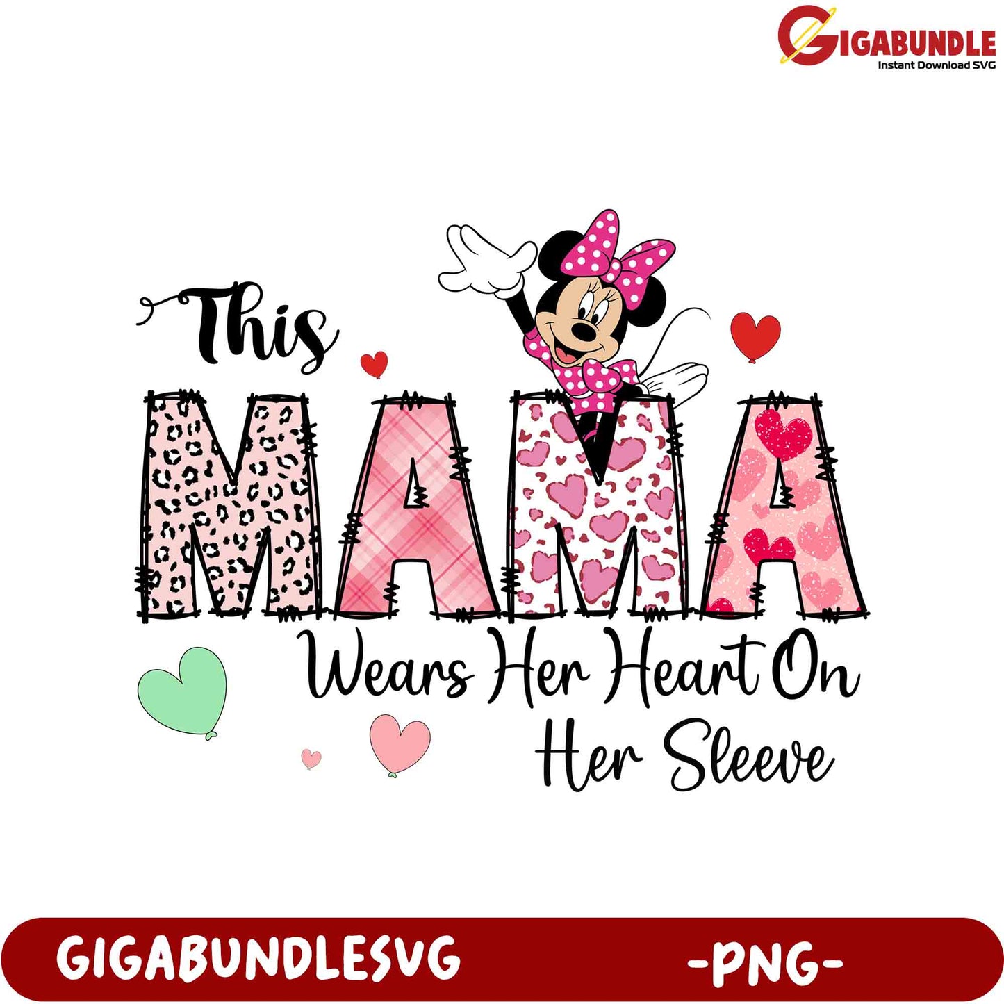 Charming 'This Mama Wears Her Heart On Her Sleeve' PNG Design