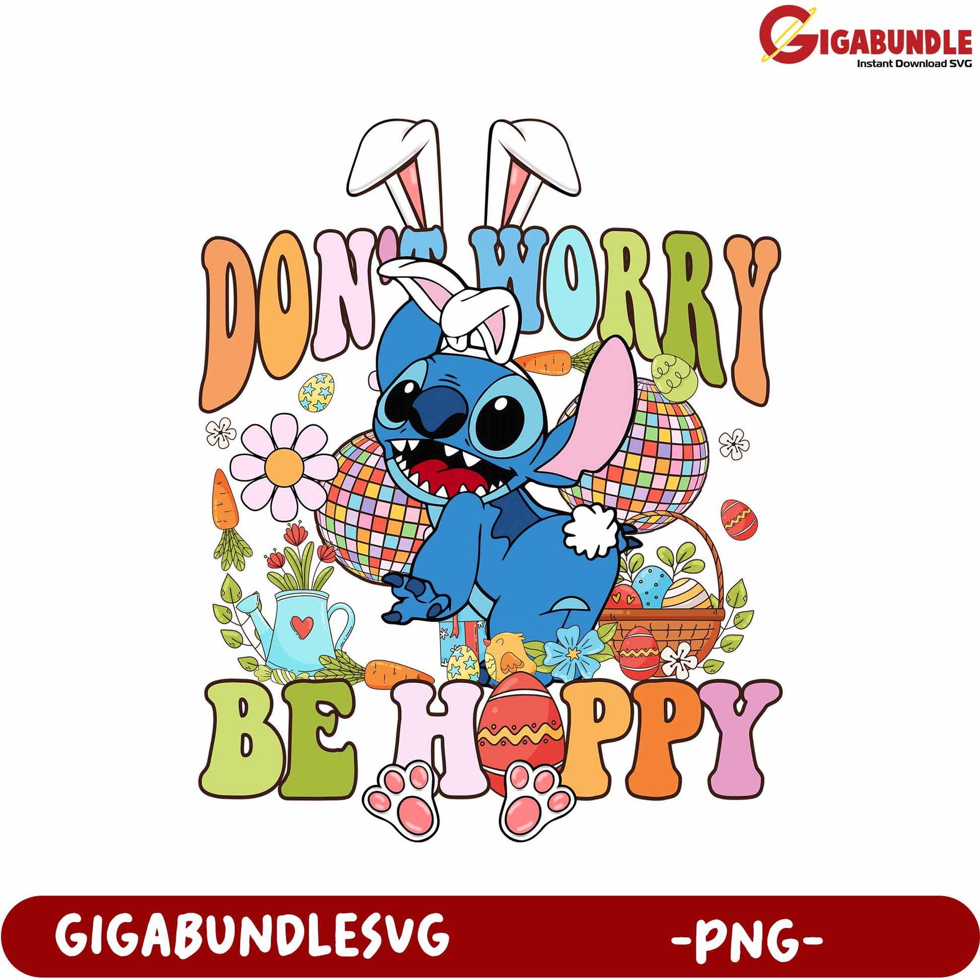 Cheerful Bunny Stitch PNG with Joyful Easter Design Artwork