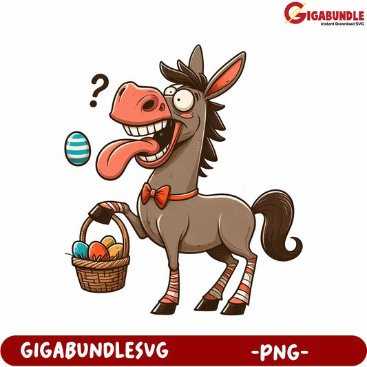 Cheerful Donkey with Easter Basket PNG, Fun Cartoon Design
