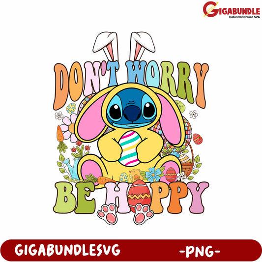 Cheerful Easter Bunny Design with Colorful Spring Elements - PNG