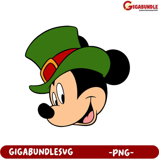 Cheerful Mickey Mouse in Green Hat PNG Download for Crafts